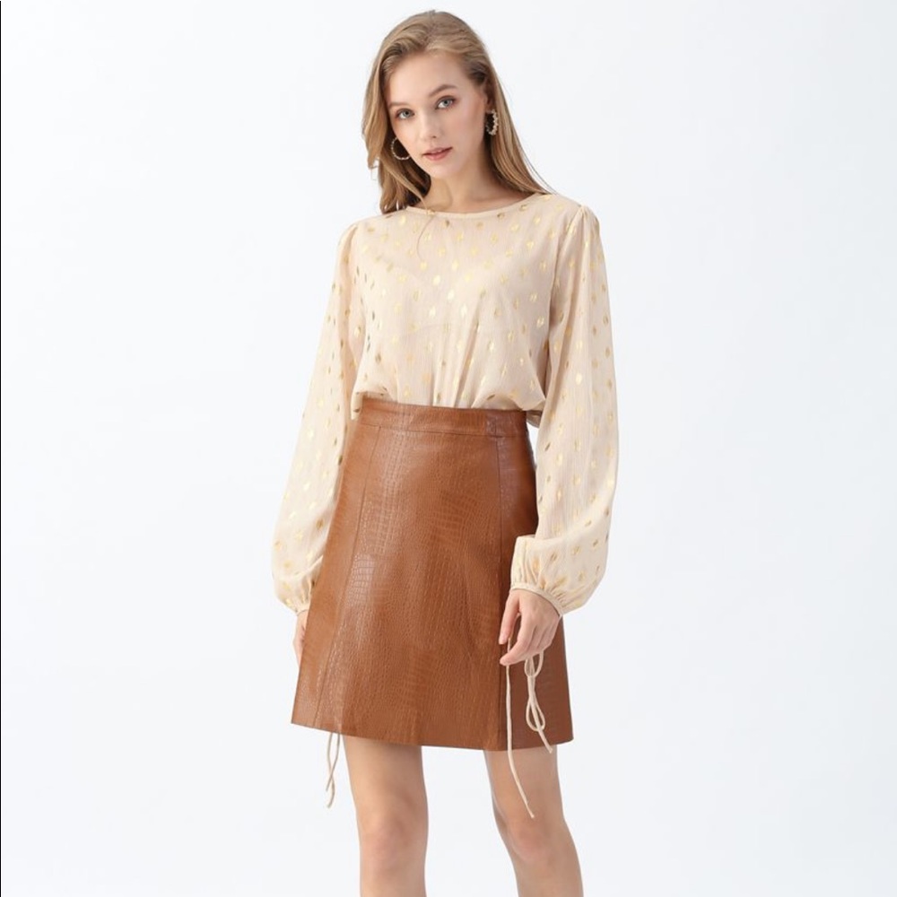 Chicwish CROCODILE PRINT FAUX LEATHER SKIRT IN CARAMEL, new with tags!